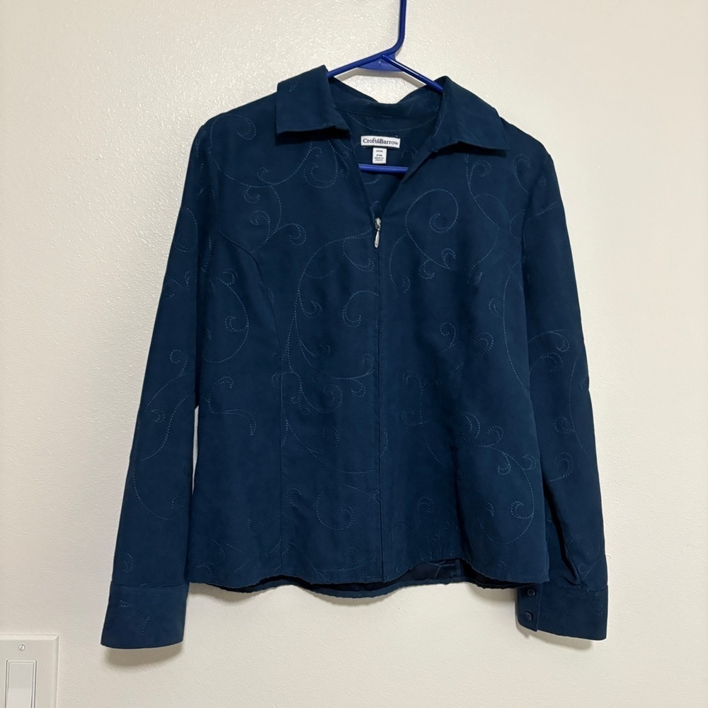 Croft & Barrow Womans Zip Front Jacket Blazer Faux Suede Blue Size Petite M - Picture 5 of 11